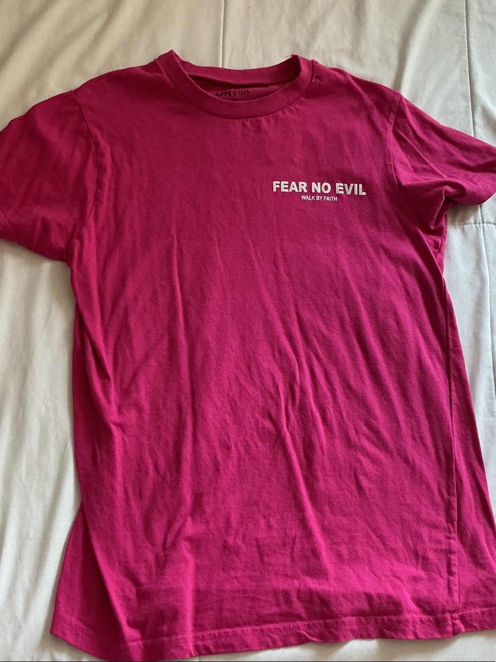 Pink tee Fear No Evil Walk By Faith